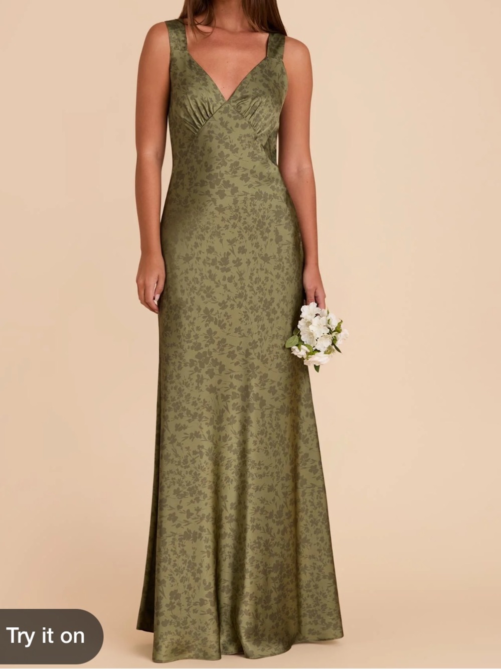 Birdy Grey Olive Green Floral Satin Maxi Dress